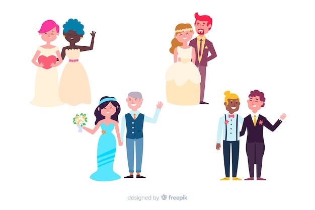 Free vector flat wedding couple collection