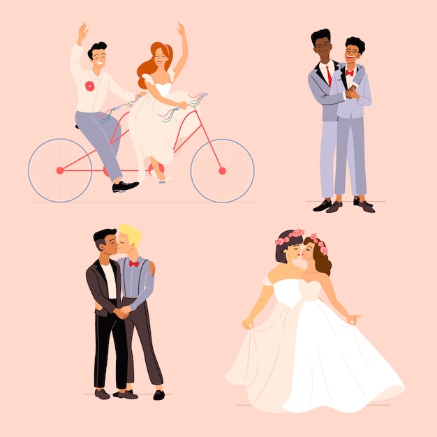 Free vector flat wedding couples pack