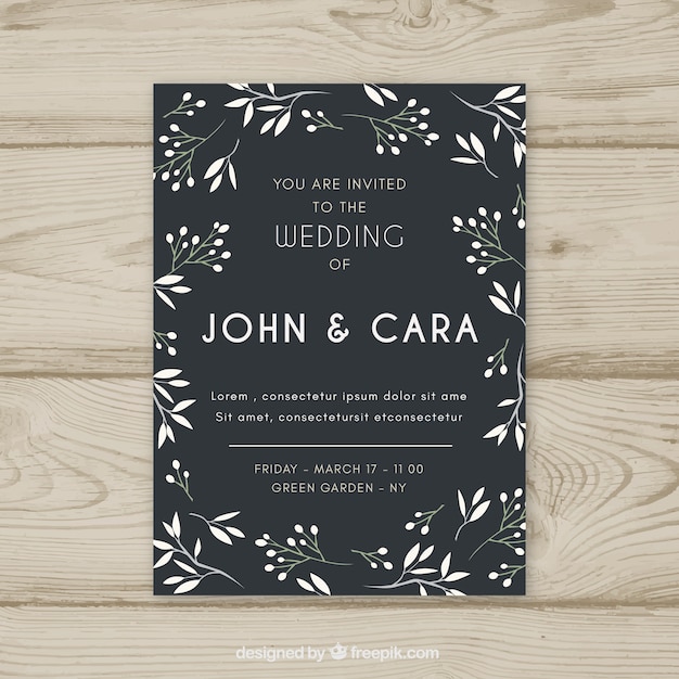 Free vector flat wedding invitation template wit floral style