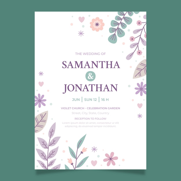 Free vector flat wedding invitation template with leaves