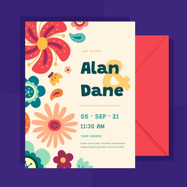 Flat wedding invitation template