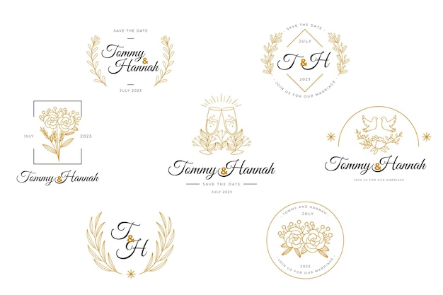 Flat wedding logo collection