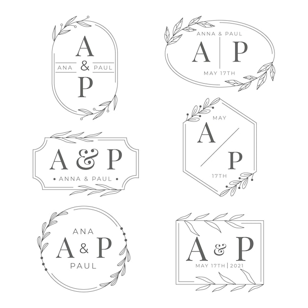 Flat wedding logo pack