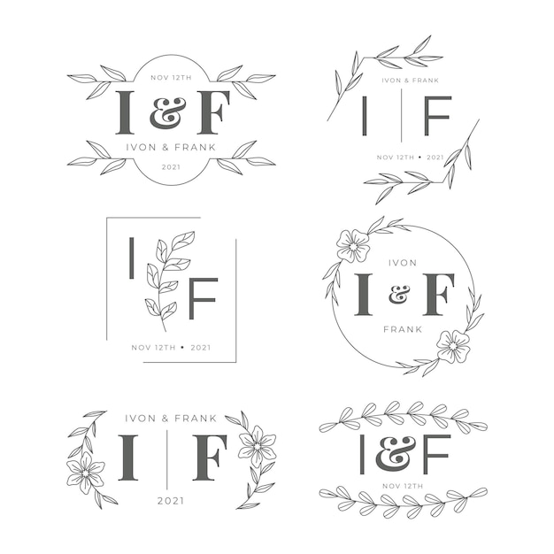 Free vector flat wedding logo set