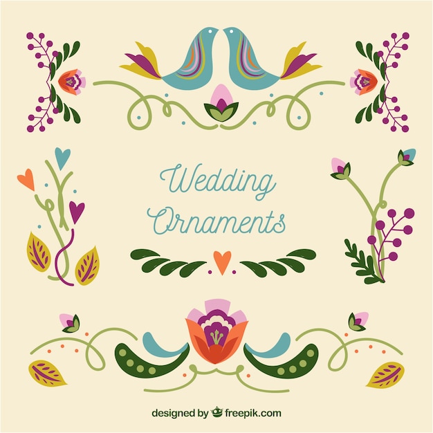 Free vector flat wedding ornament collection