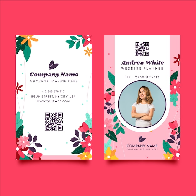 Free vector flat wedding planner id card template