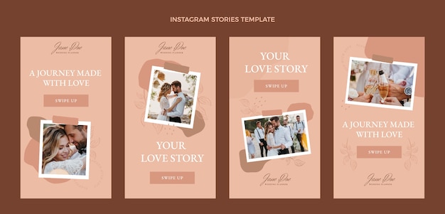 Free vector flat wedding planner instagram stories collection