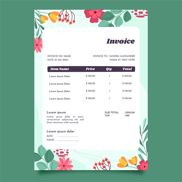 Flat wedding planner invoice template