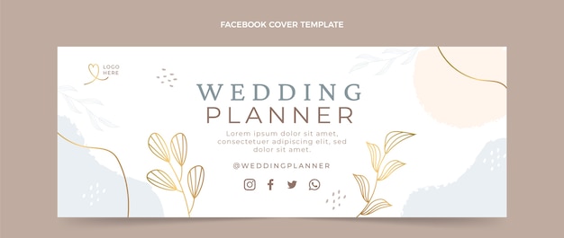 Vettore gratuito modello di copertina dei social media di wedding planner piatto