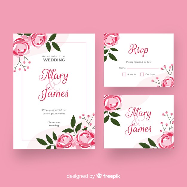 Flat wedding stationery template collection