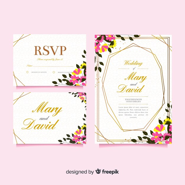 Flat wedding stationery template collection