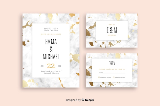 Free vector flat wedding stationery template collection