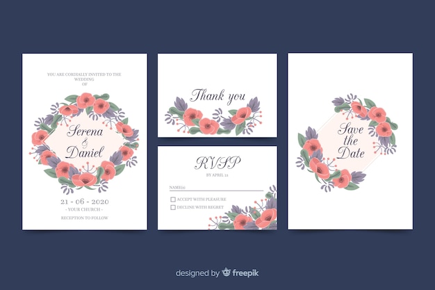 Flat wedding stationery template collection 