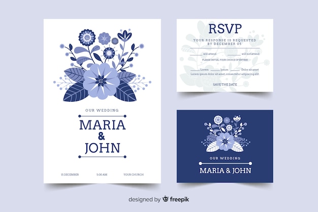 Free vector flat wedding stationery template collection