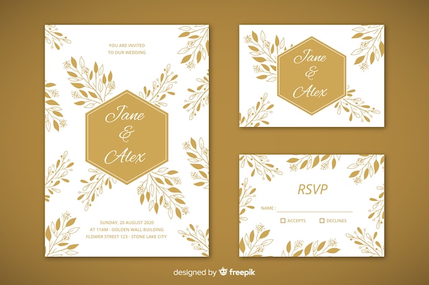 Flat wedding stationery template set