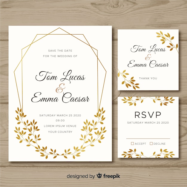 Free vector flat wedding stationery template on white background