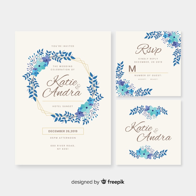 Free vector flat wedding stationery template