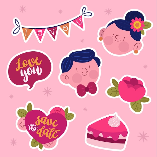 Flat wedding stickers collection