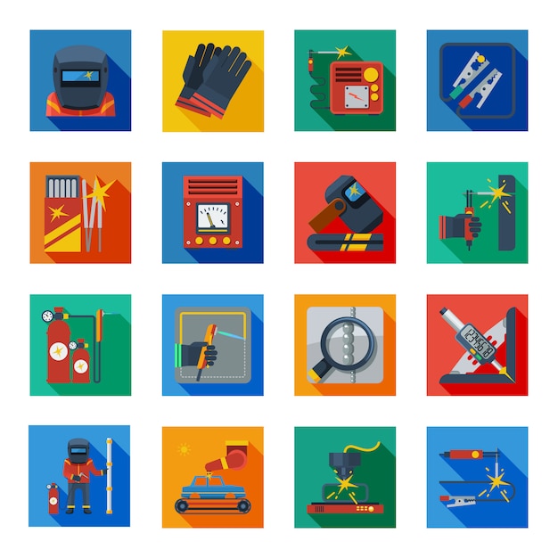 Free vector flat welding icons in colorful squares