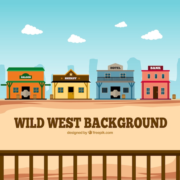 Flat western background with colorful buildings