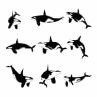 Free vector flat whale silhouettes collection