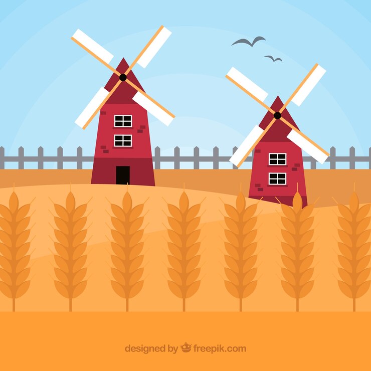 Free Vector flat wheat background with field
