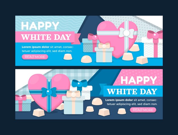 Flat white day horizontal banners set