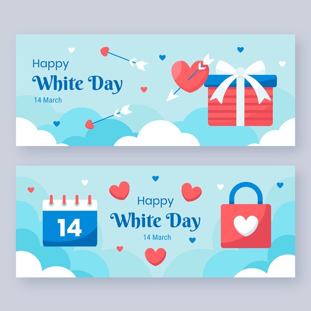 Flat white day horizontal banners set