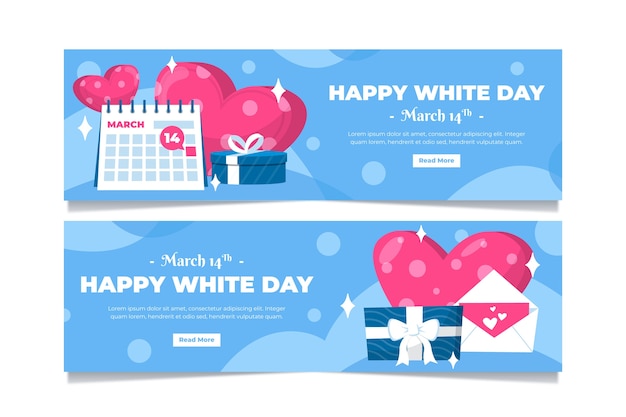 Flat white day horizontal banners set