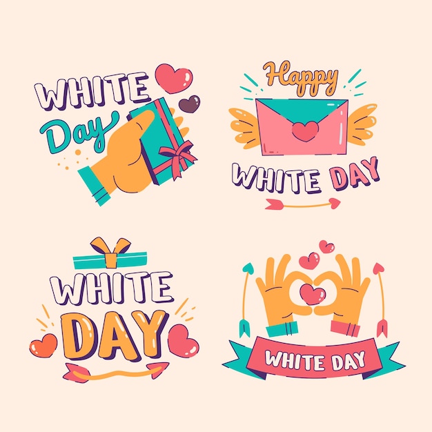 Flat white day labels collection