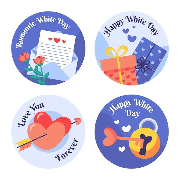 Free vector flat white day stickers collection