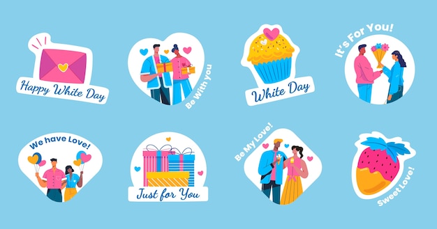 Flat white day stickers collection