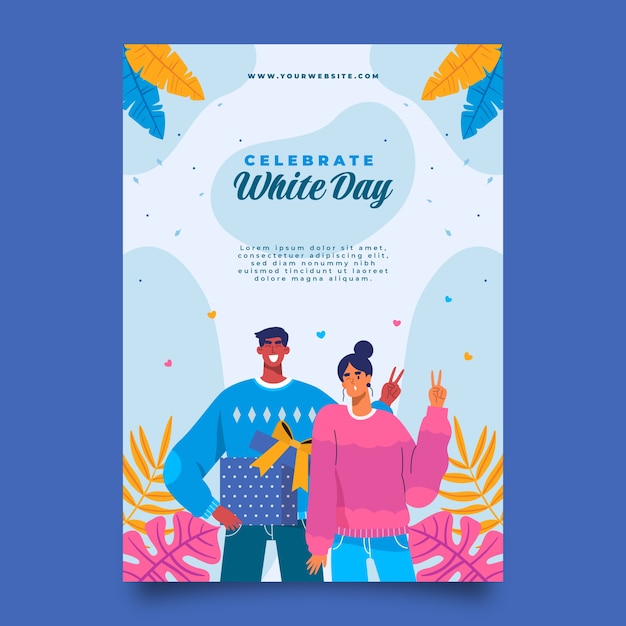 Flat white day vertical flyer template