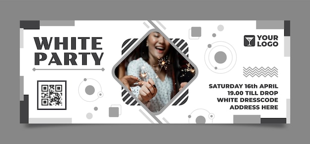 Flat white party social media cover template