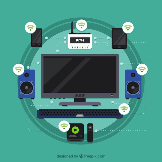 Free vector flat wifi background with several electronic devices
