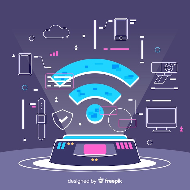 無料ベクター 信号とフラットのwifiゾーンのコンセプト