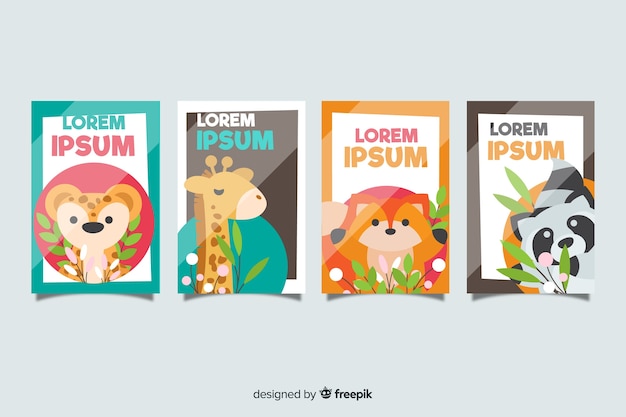 Free vector flat wild animal card collection