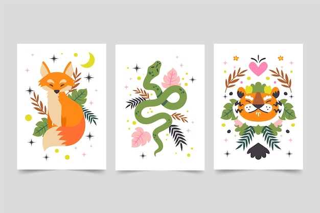 Flat wild animals cover collection