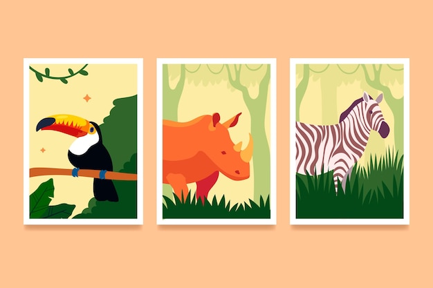 Free vector flat wild animals covers collection