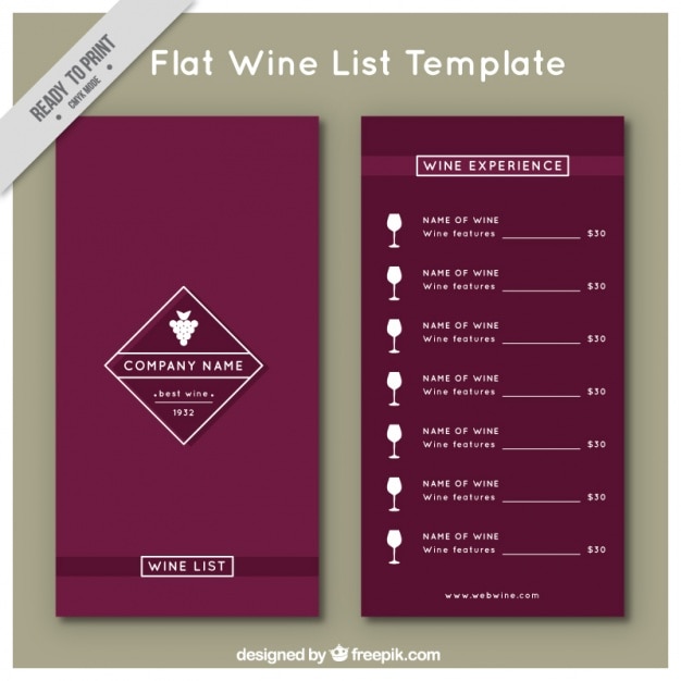 Free vector flat wine list template