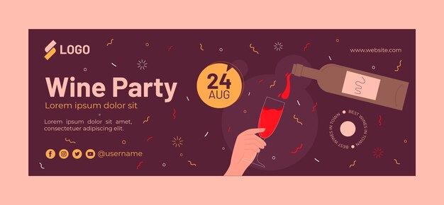 Flat wine party facebook cover