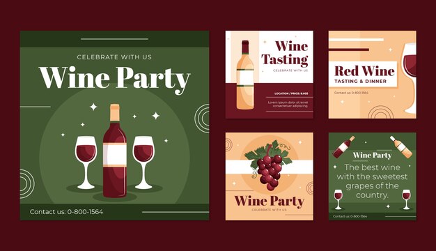 Набор постов в instagram для вечеринки с плоским вином