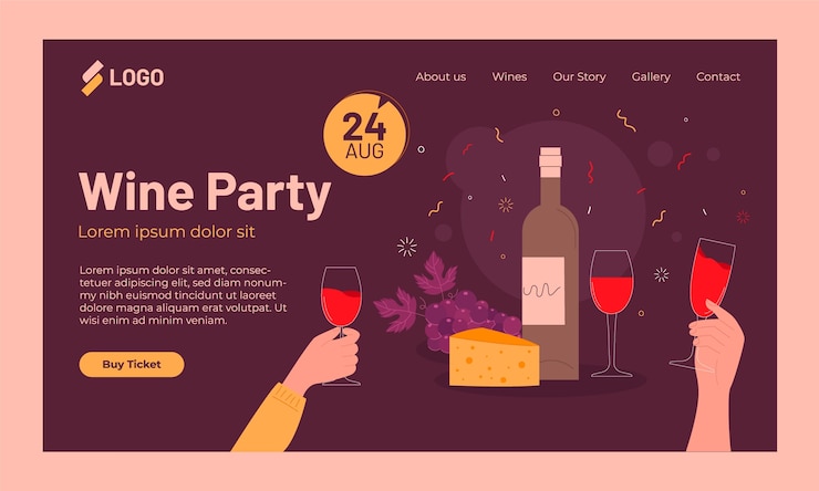 Free Vector flat wine party landing page