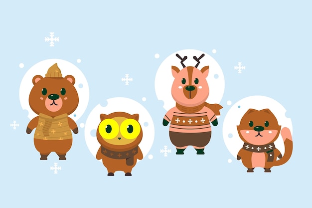 Free vector flat winter animals collection