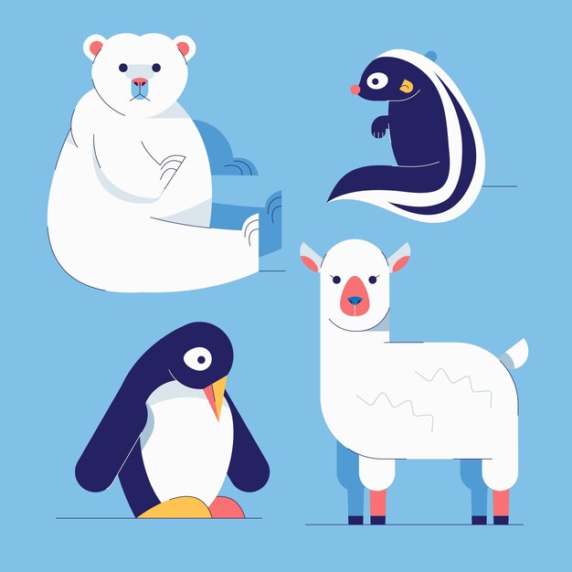 Flat winter animals collection