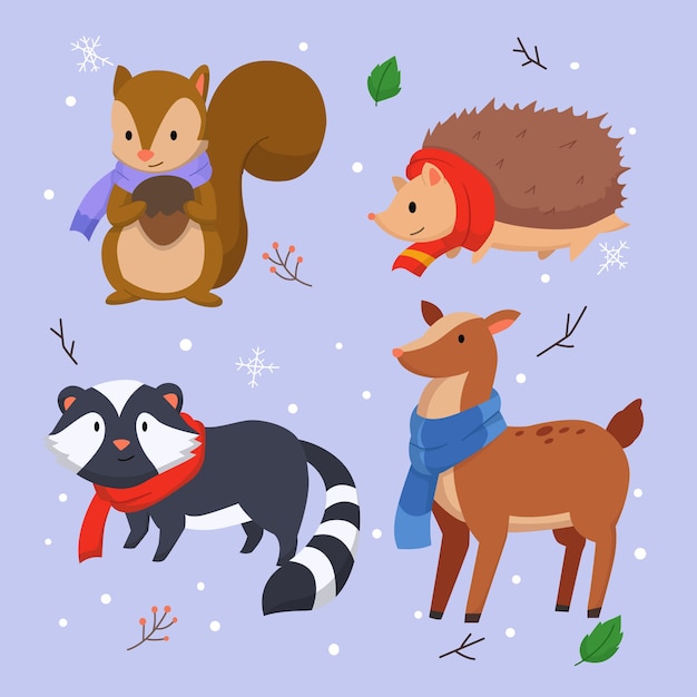 Free vector flat winter animals collection