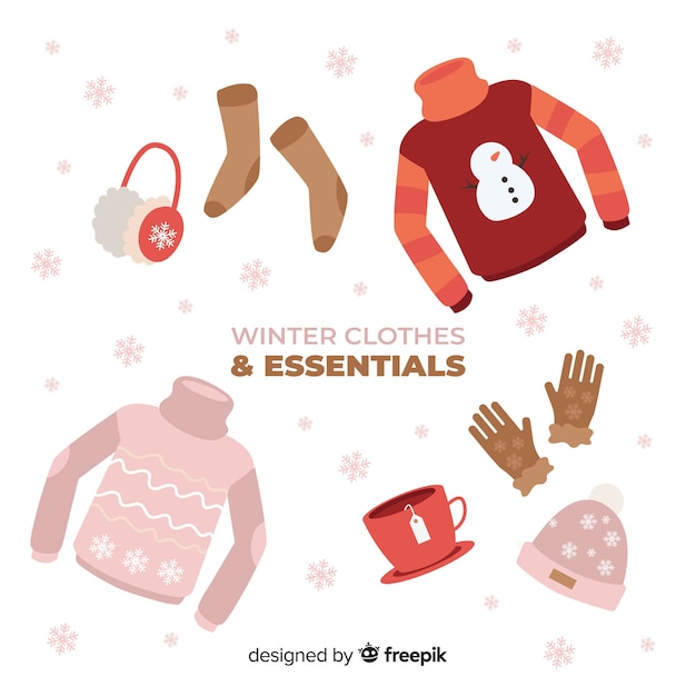 Бесплатное векторное изображение Плоская зимняя одежда и предметы первой необходимости