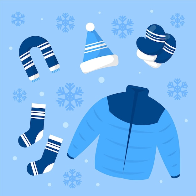 Free vector flat winter clothes and essentials collection