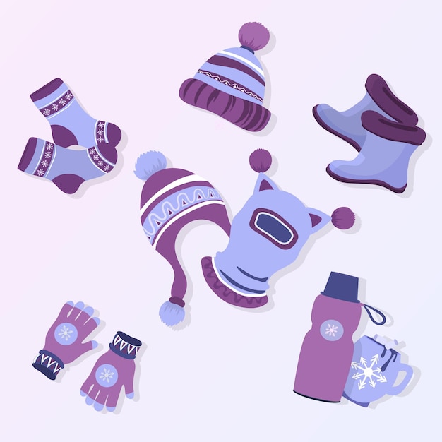 Free vector flat winter clothes and essentials collection