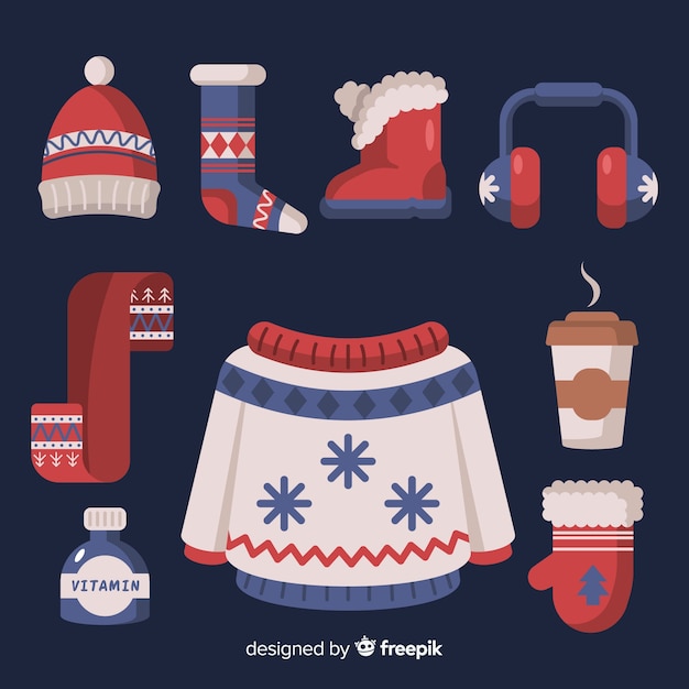 Free vector flat winter clothes and essentials